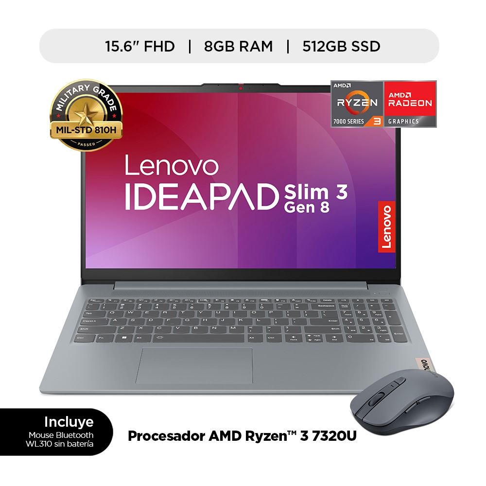 Laptop Lenovo IdeaPad Slim 3 15.6" AMD Ryzen 3 8GB 512GB Win 11